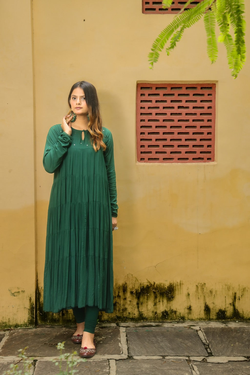 Negchar solid Green Tire Anarkali set  Set of 3