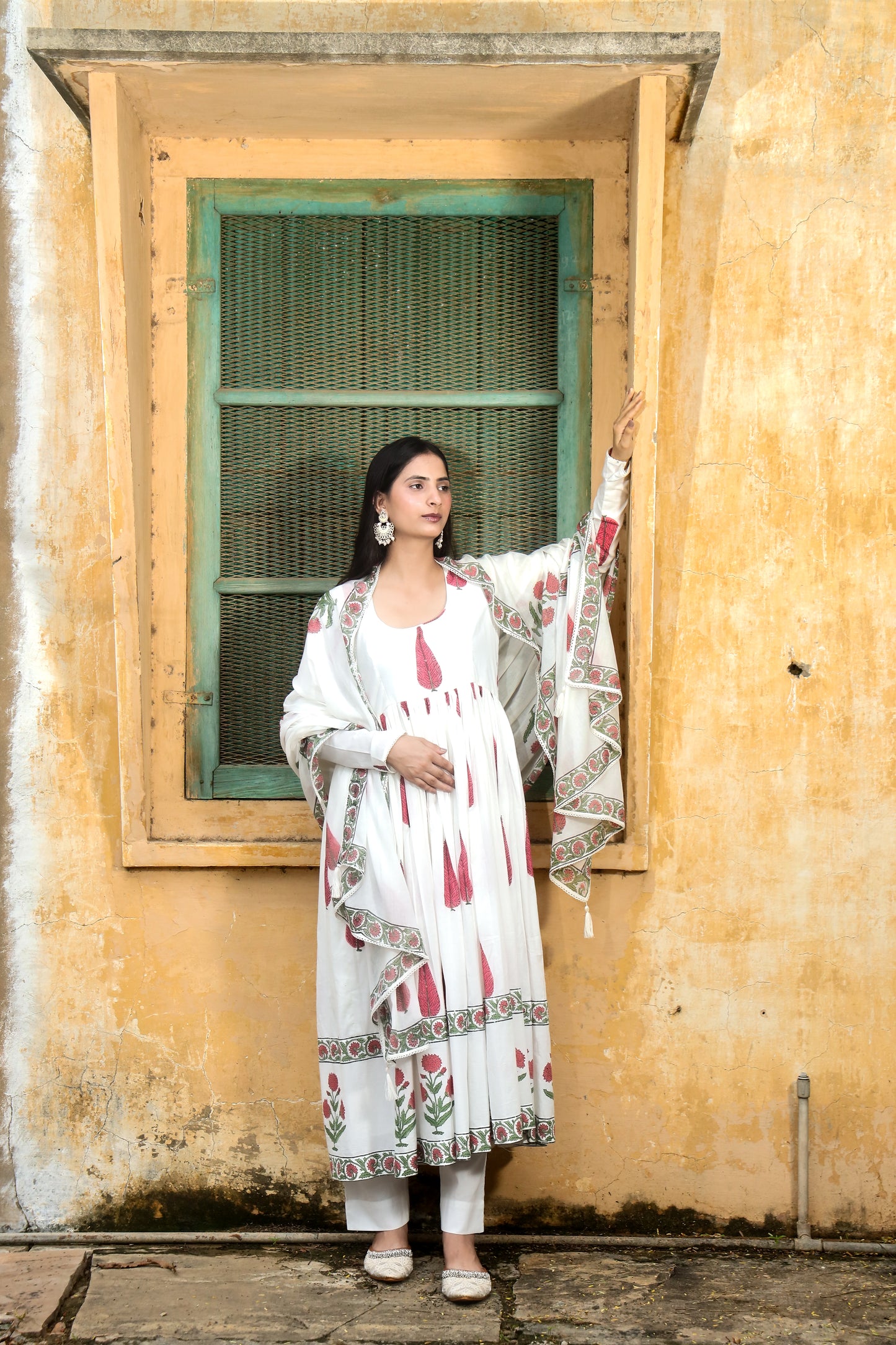 Negchar Red Leaf with Buta Anarkali Set of 3