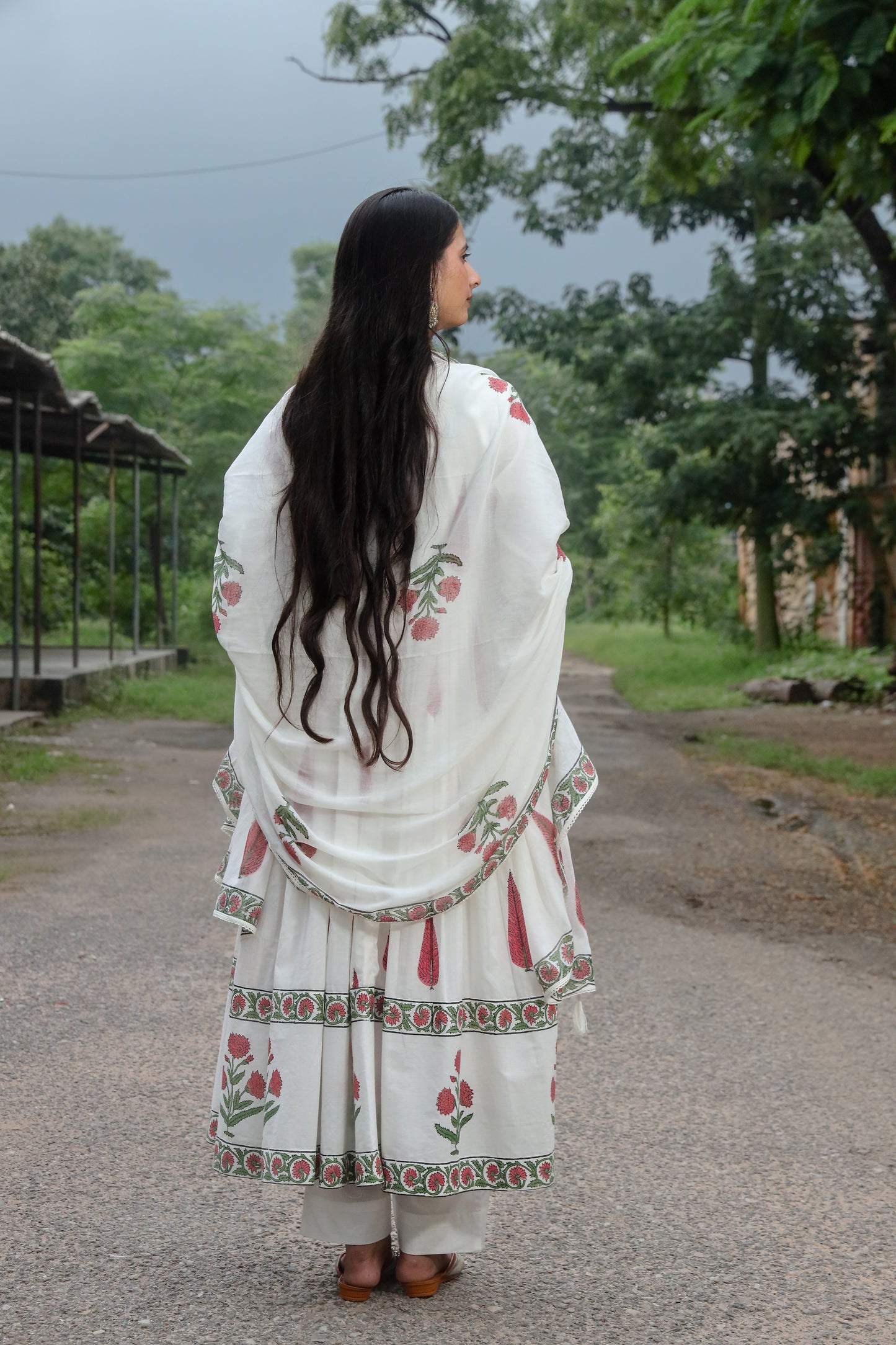 Negchar Red Leaf with Buta Anarkali Set of 3